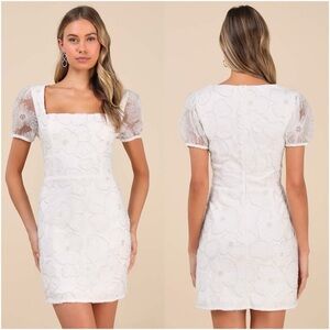 LULU’S Tarabya White 3D Floral Beaded Mini Dress